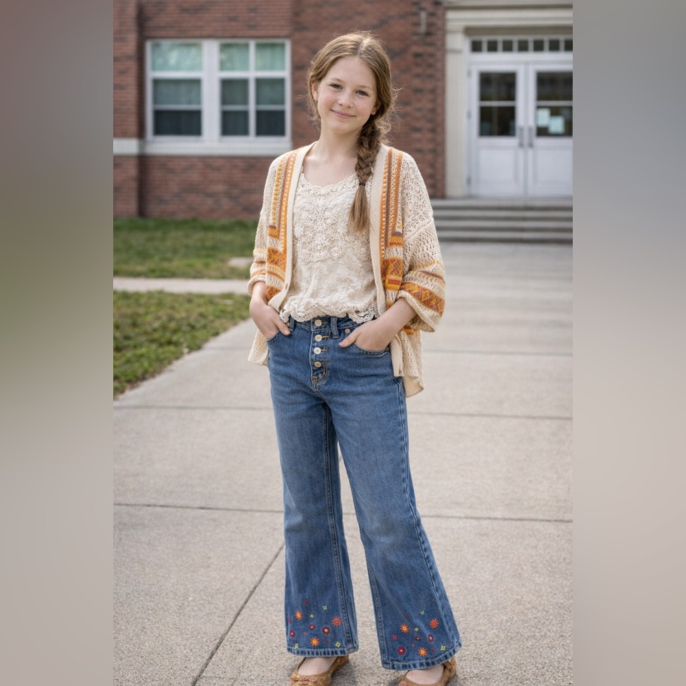 Vintage No Excuses Girl’s Size 14 Embroidered Bell Bottom Jeans (Women Size 0-2)